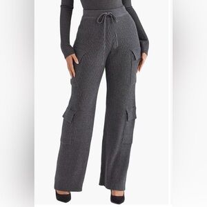 House of CB Tea Cotton Rib Utility Pants Grey